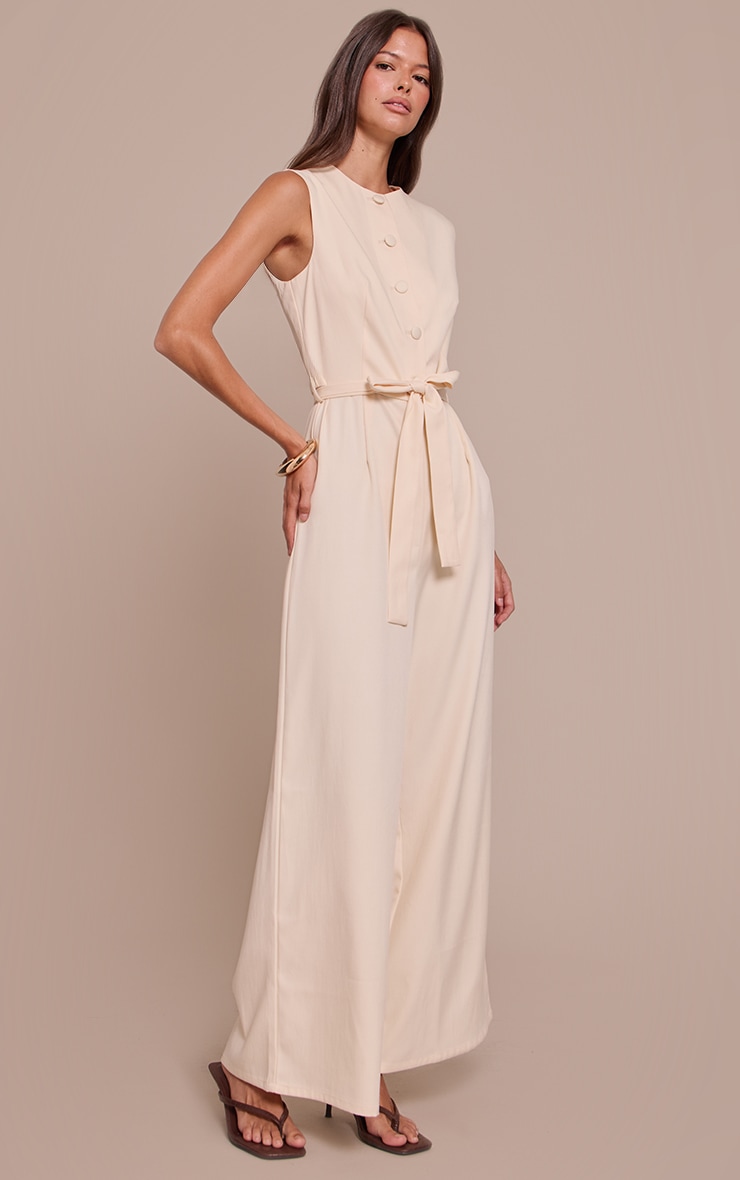 Buttercream Woven Button Tie Belt Wide Leg Jumpsuit image 3
