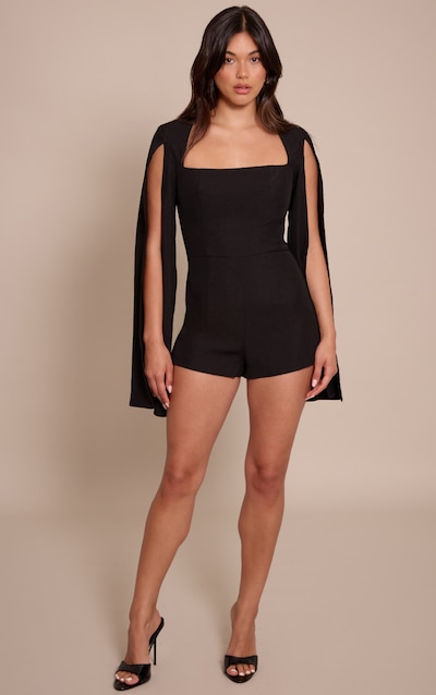 Black Woven Cape Sleeve Playsuit