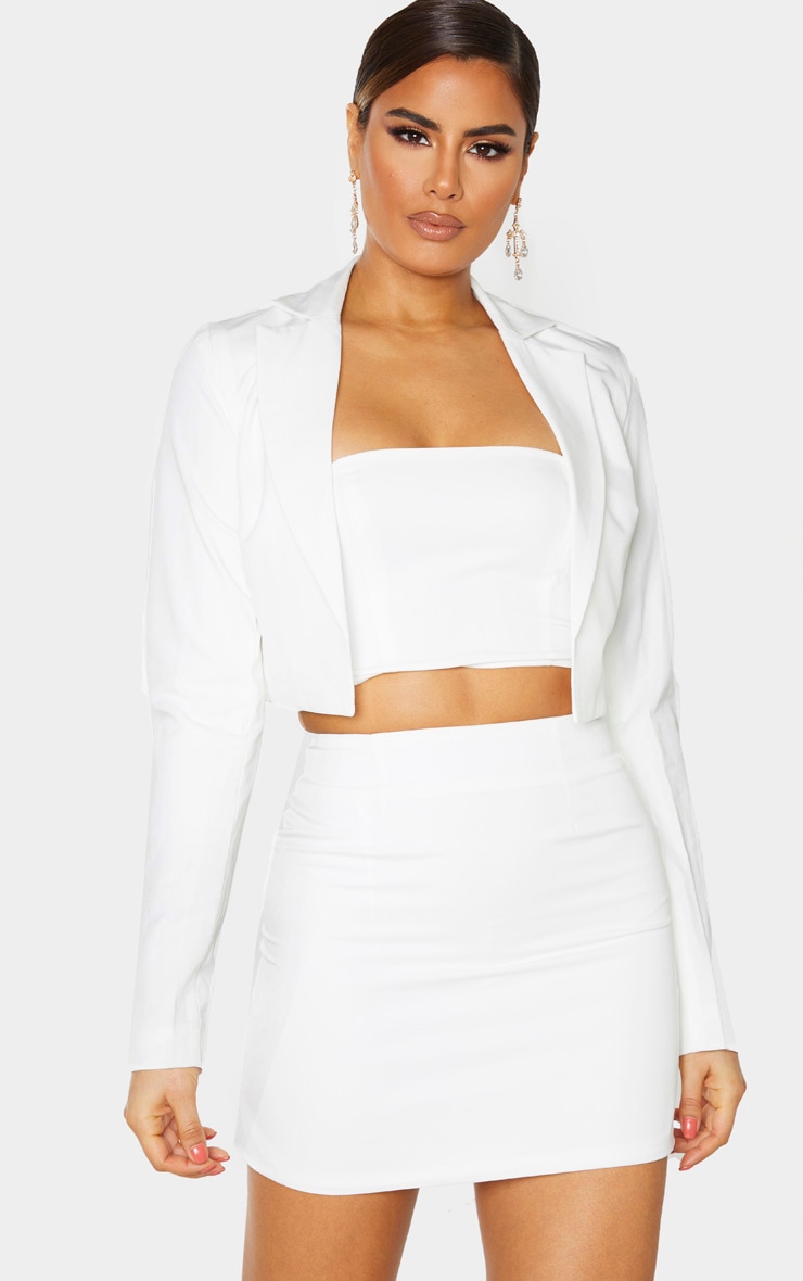 Tall Cream Woven Cropped Blazer