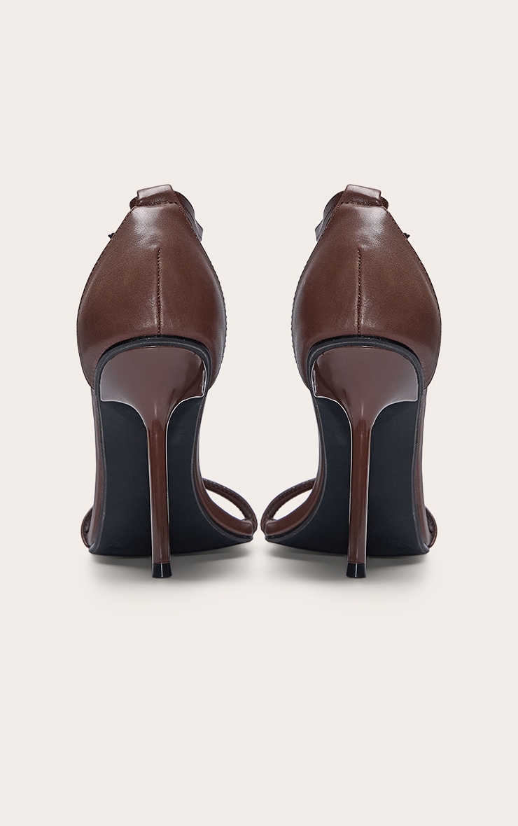 Chocolate PU Wide Fit Round Toe High Stiletto Heeled Sandals image 3