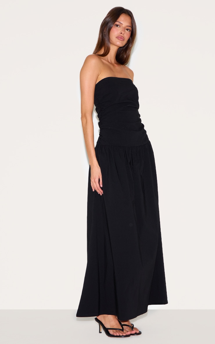 Black Stretch Woven Bandeau Ruched Maxi Dress image 3