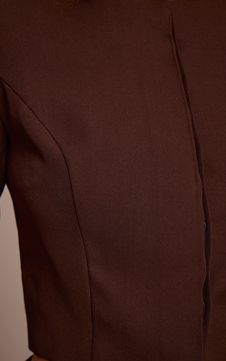 Dark Brown Tailored Woven Cropped Blazer image 4