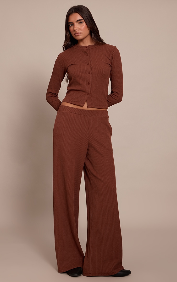 Chocolate Rib Drawstring Low Rise Straight Leg Pants image 1