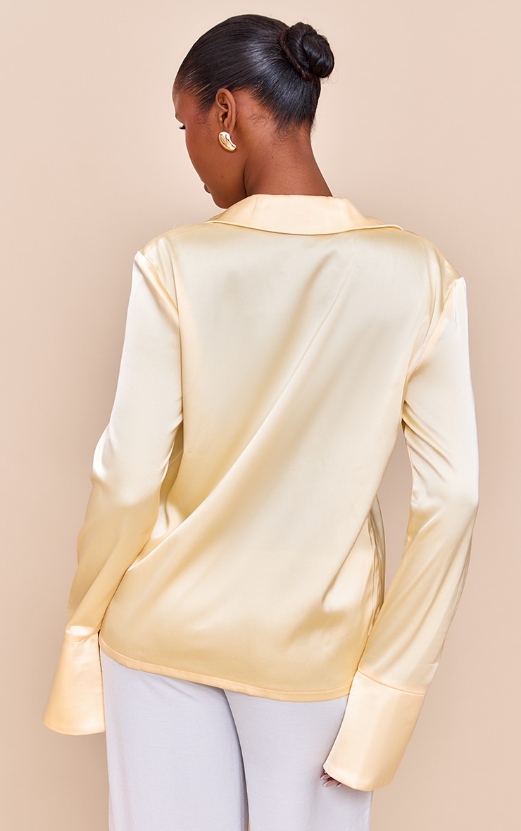 Butter Yellow Satin Hook And Eye Detail Oversized Shirt image 2