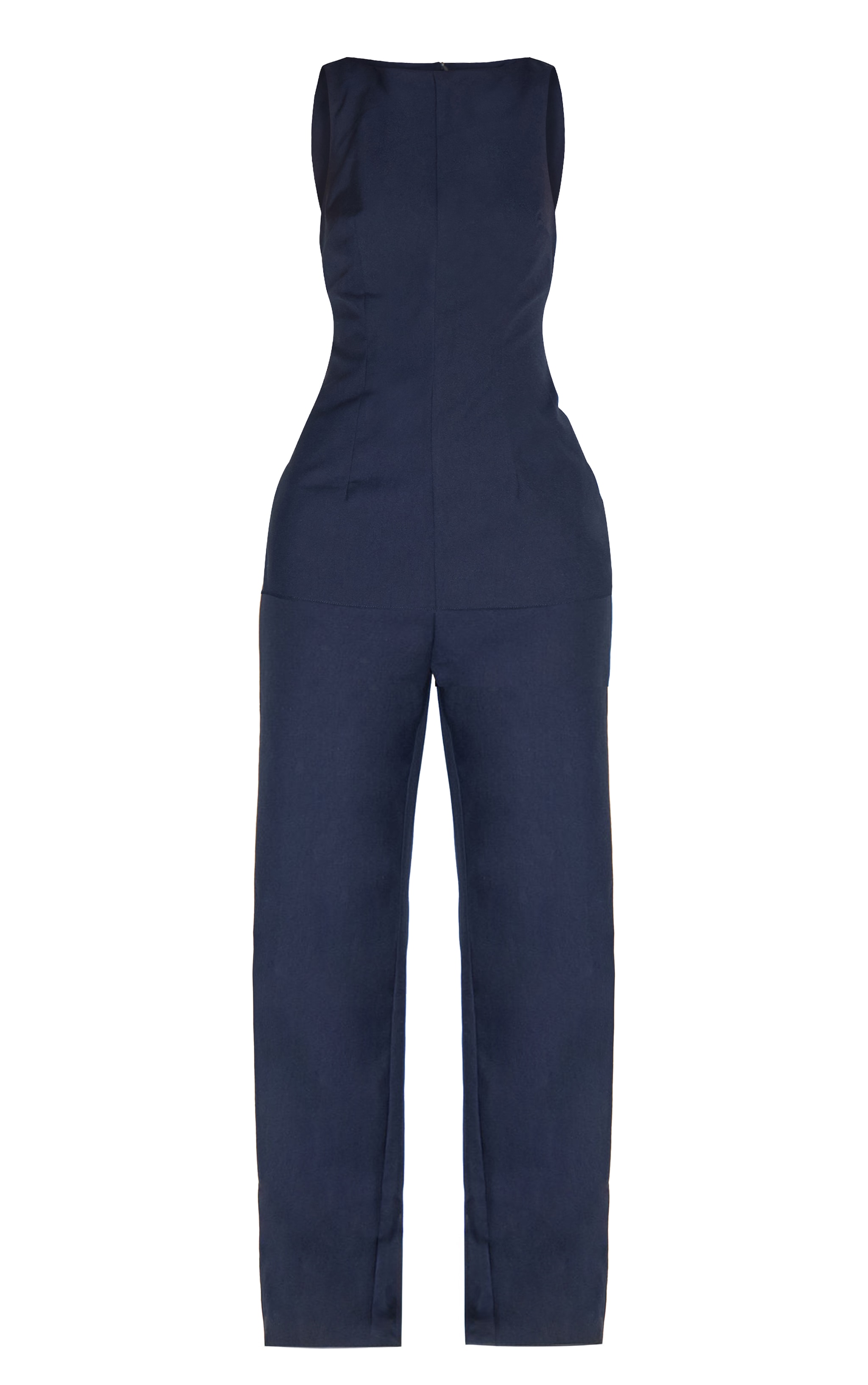 Combinaison de tailleur tissée bleu indigo à col bateau et buste long image 5
