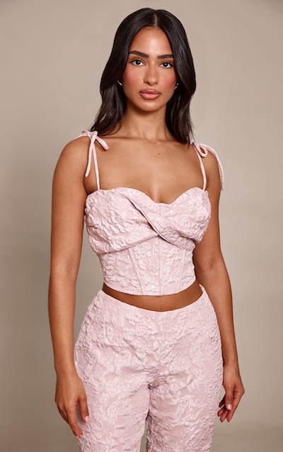 Petite Baby Pink Printed Twist Front Bandeau Top