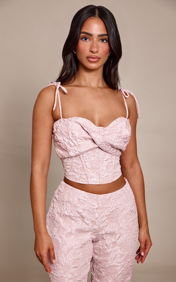 Petite Top bustier imprimé rose tendre à détail torsadé devant