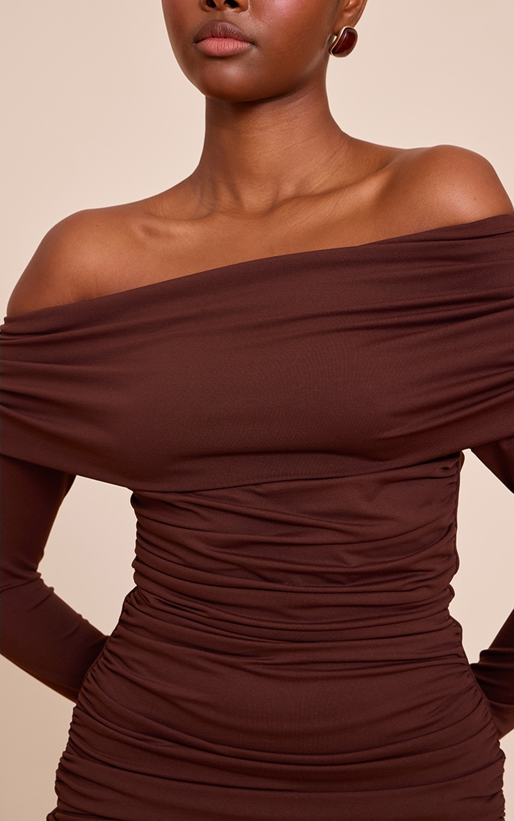Chocolate Soft Touch Fold Over Ruched Mini Dress image 4