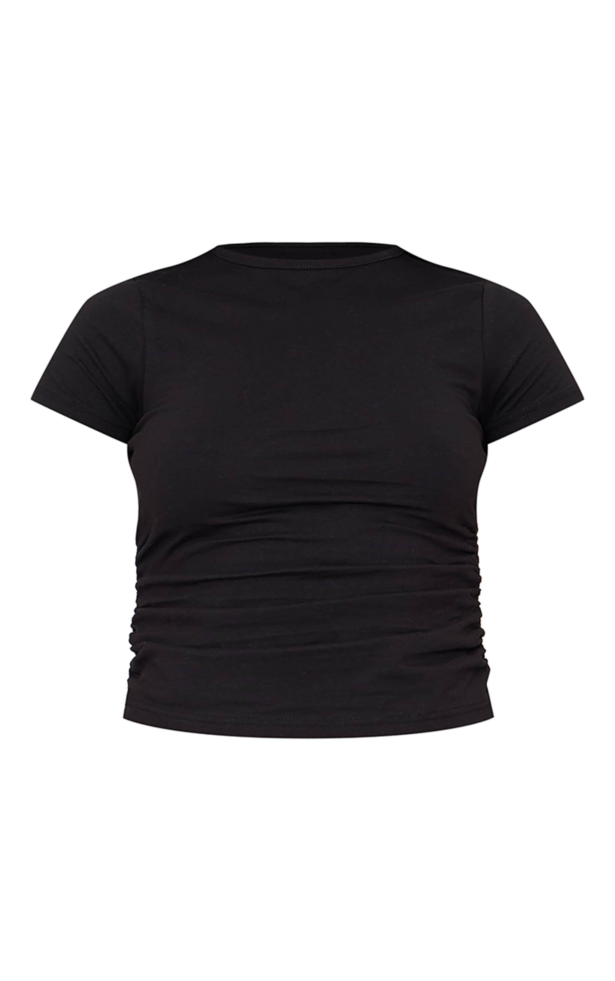 Black Cotton Side Cap Sleeve Ruched Top image 5
