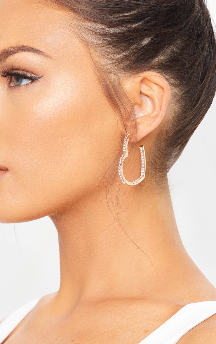 Gold Diamante Stud Heart Earrings
