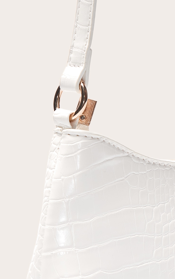 Cream Croc PU Shoulder Bag image 4