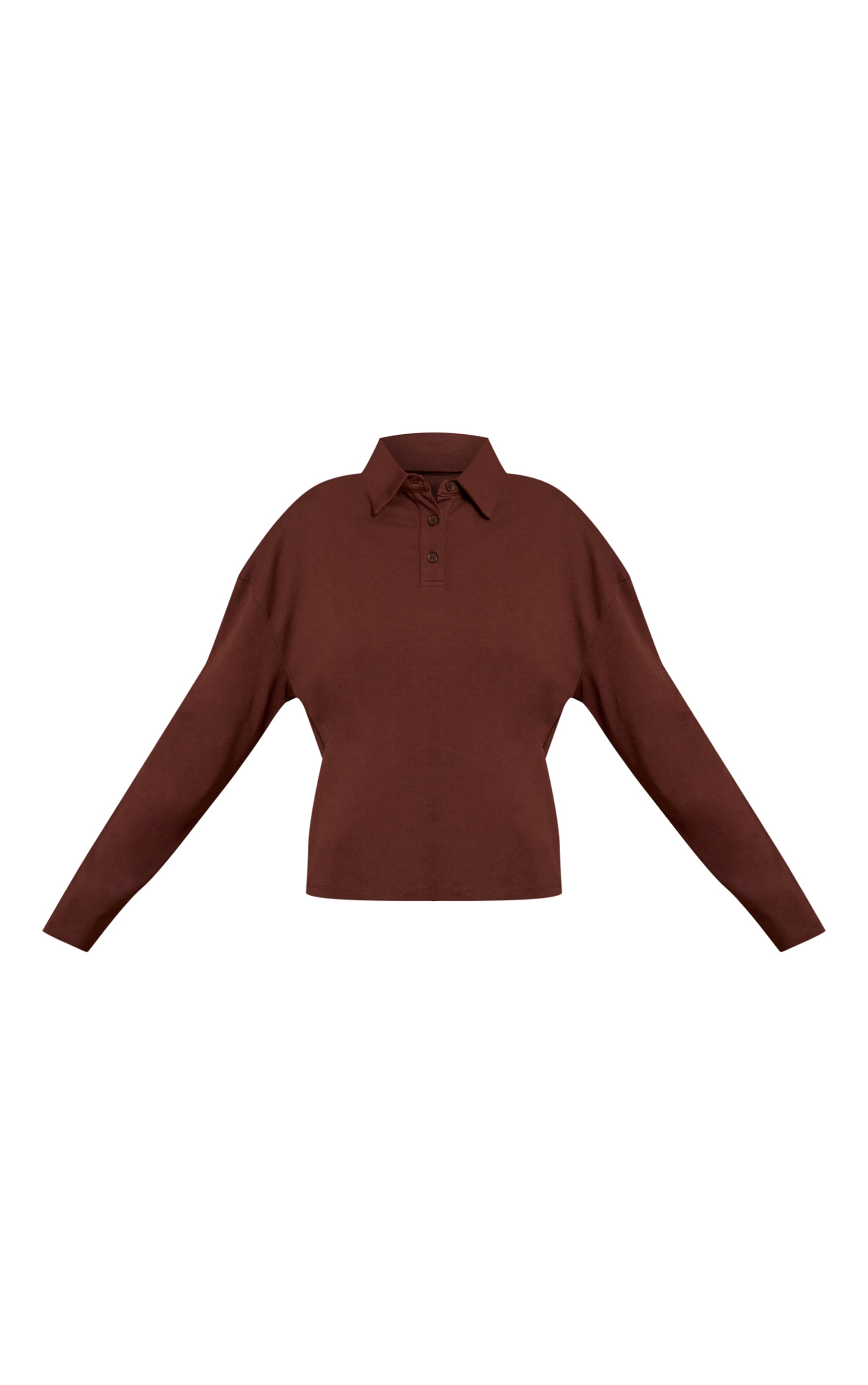 Chocolate Cotton Polo Collar Long Sleeve Top image 5