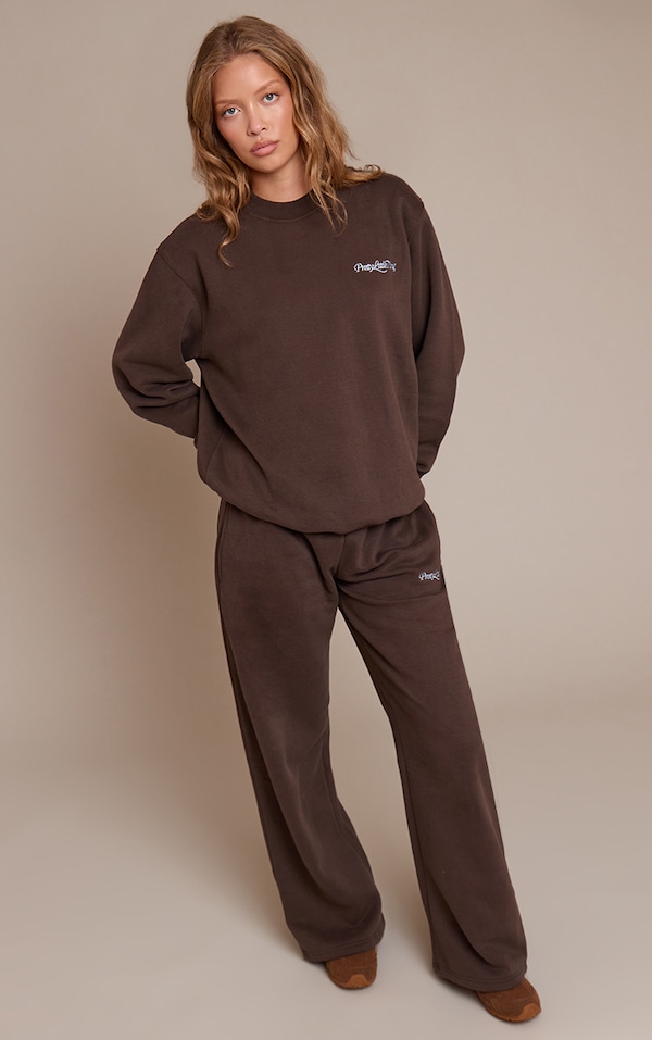 Prettylittlething Espresso Cotton Fleece Straight Leg Sweatpants