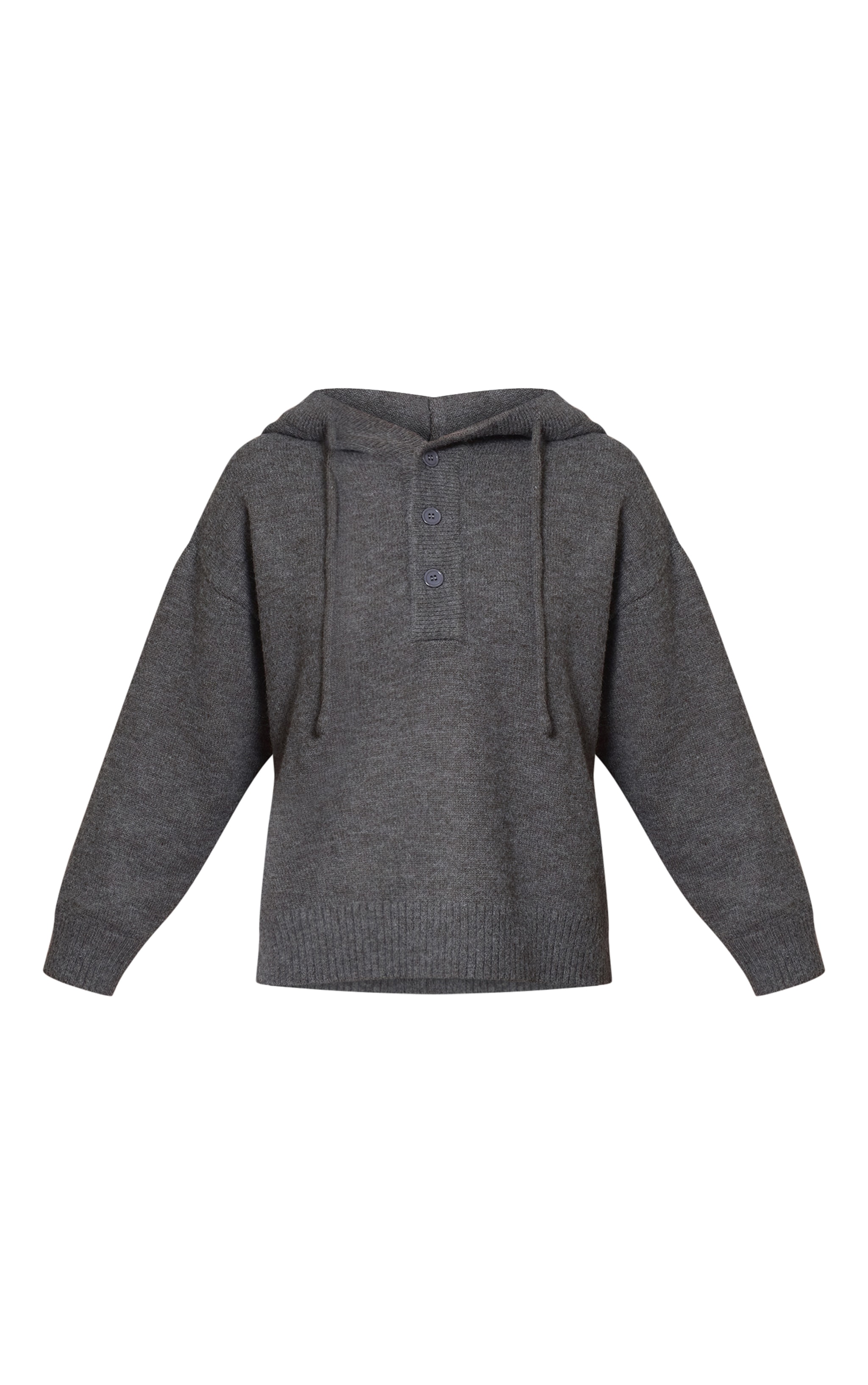 Charcoal Knitted Button Detail Oversized Hoodie  image 5