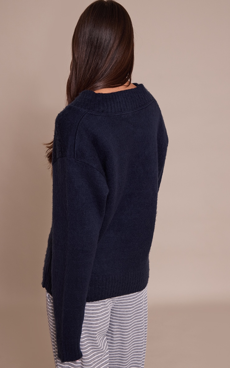 Navy Brushed Laguna Knit V Neck Sweater  image 2