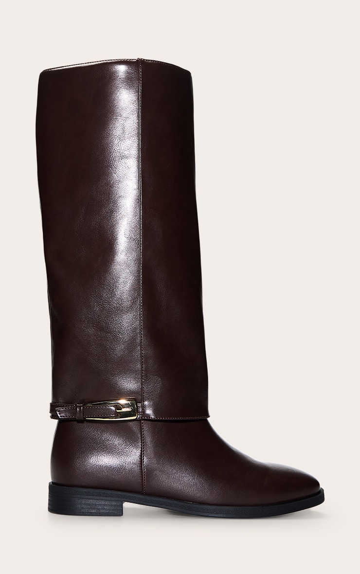 Chocolate Fold Over Riding Knee High Boot image 2