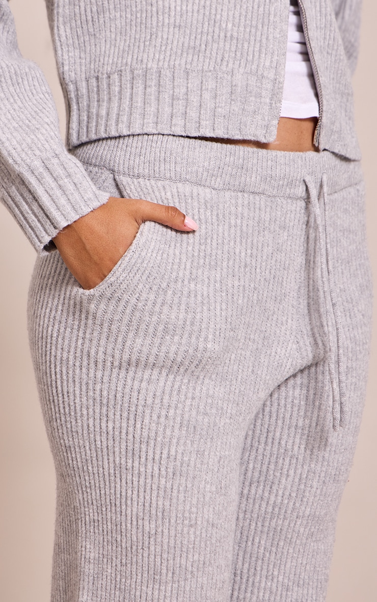 Soft Grey Brushed Rib Knit Draw string Pant image 4