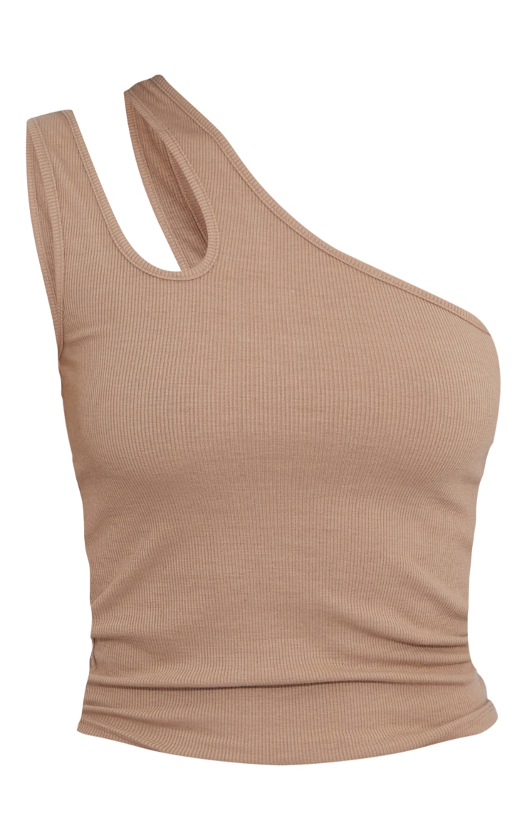 Taupe Soft Rib Double Strap One Shoulder Top image 5