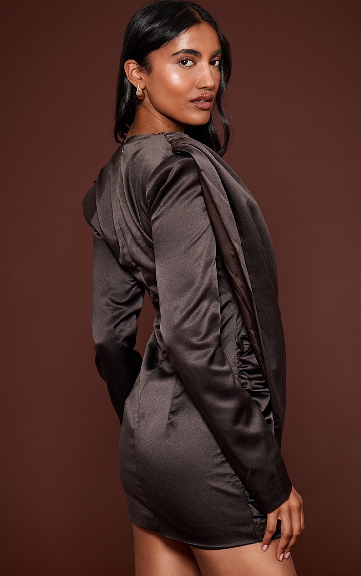 Chocolate Satin Cowl Neck Mini Dress image 2