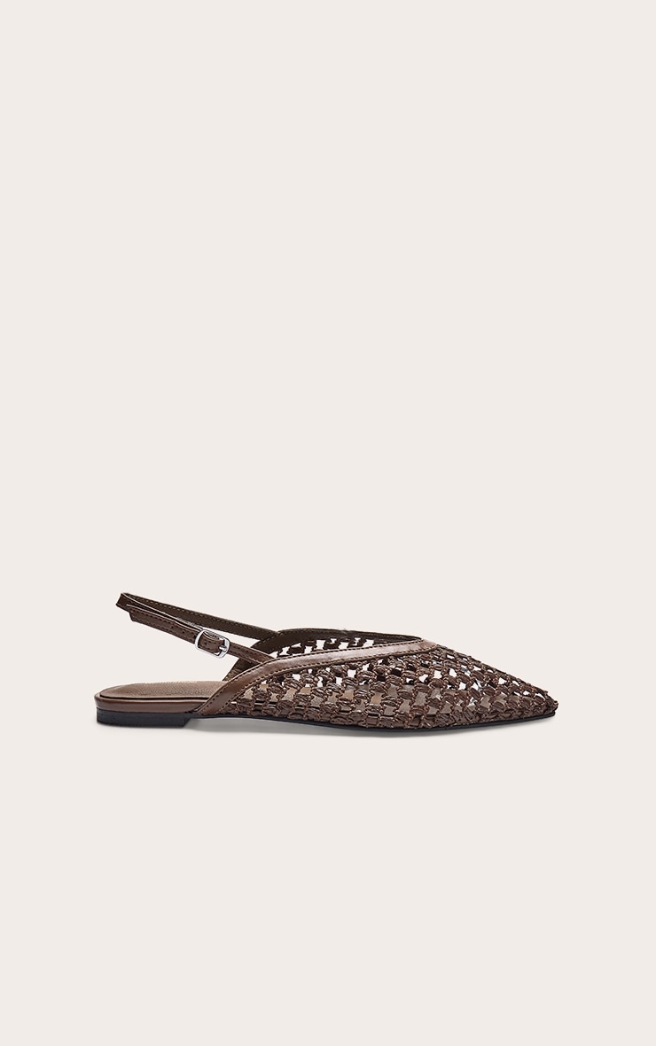 Chocolate Pu Point Toe Woven Sling Back Flats image 2