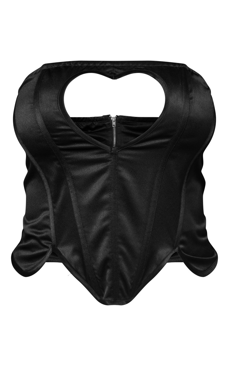 Plus Black Hammered Satin Heart Cut Out Corset PrettyLittleThing USA