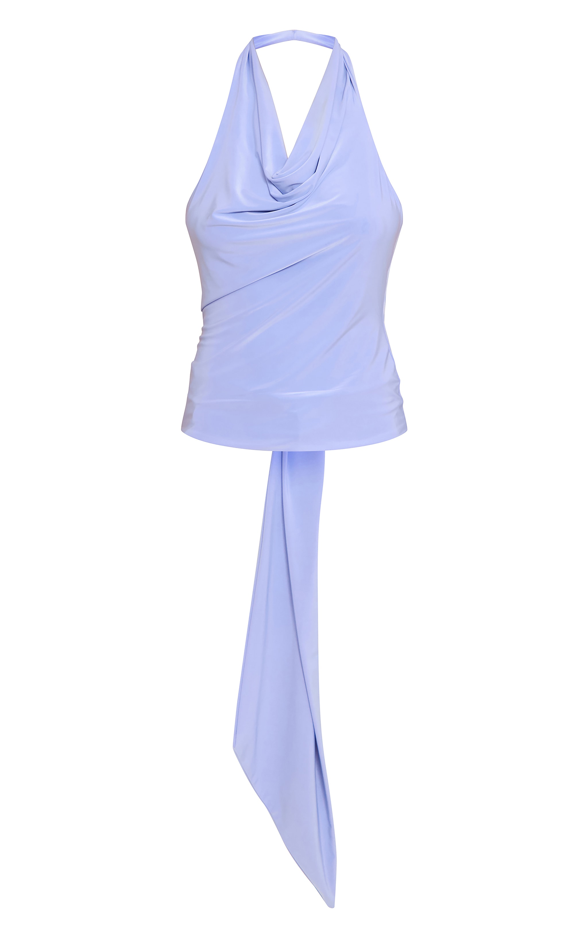 Blue Double Layer Slinky Backless Trim Detail Long Top image 5