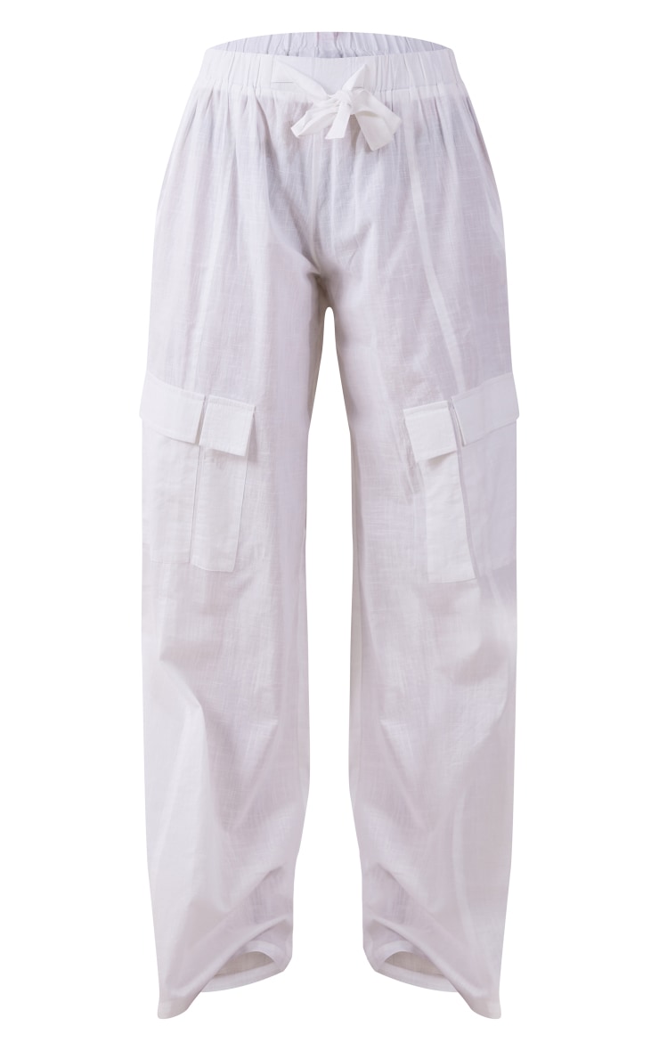 Tall White Linen Look Pocket Detail Cargo Pants image 3