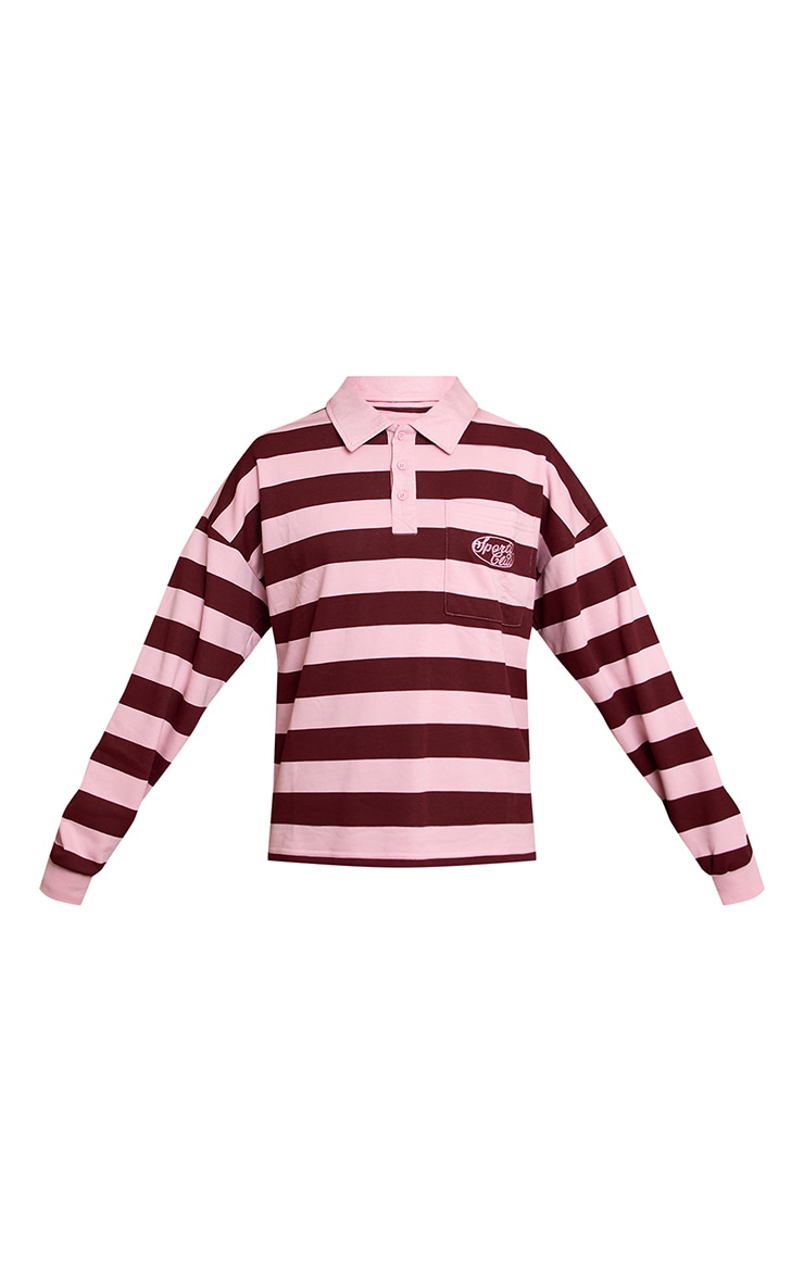 Burgundy And Pink Sports Club Stripe Polo Tshirt image 5