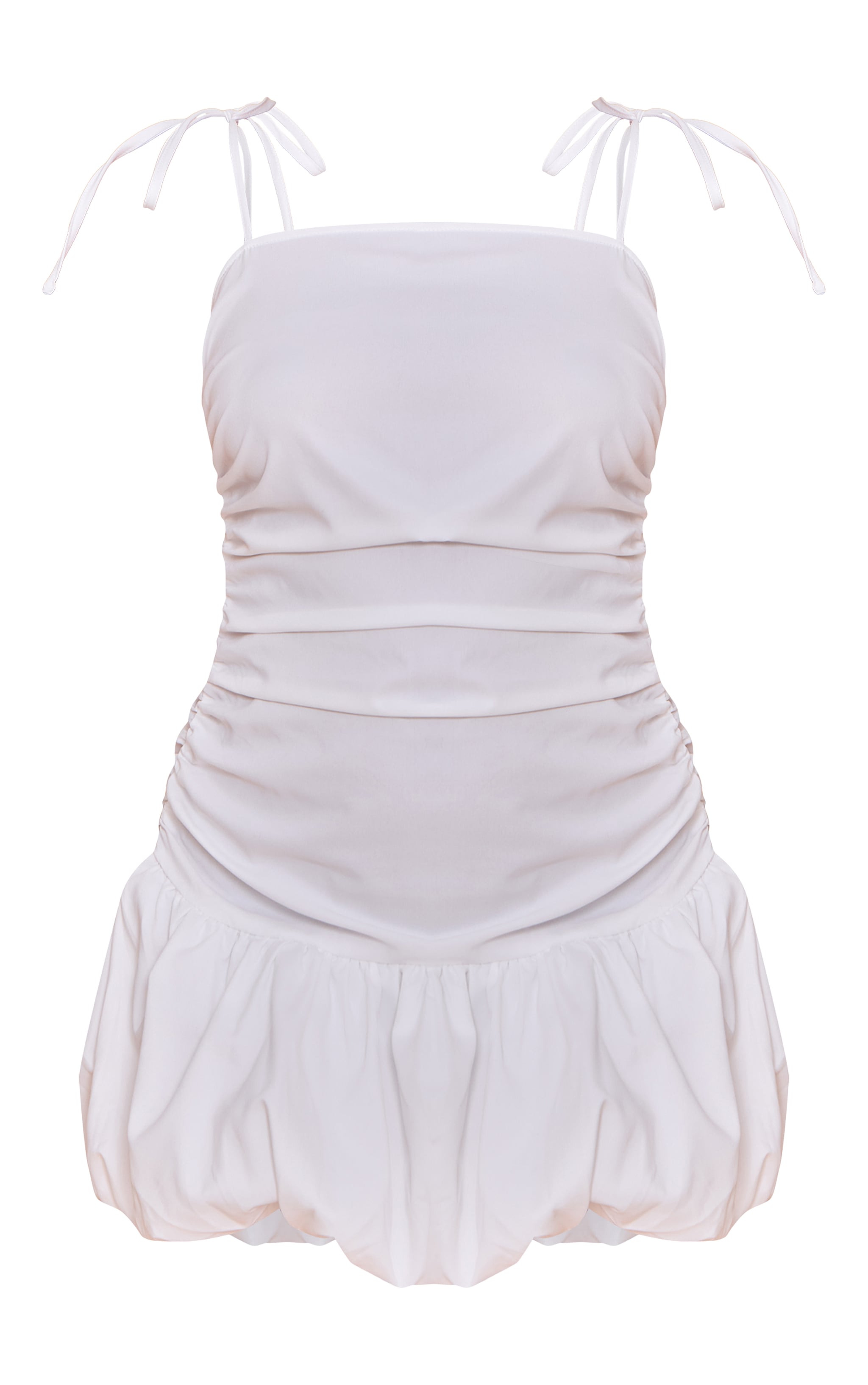 White Ruched Detail Strappy Puffball Dress image 5