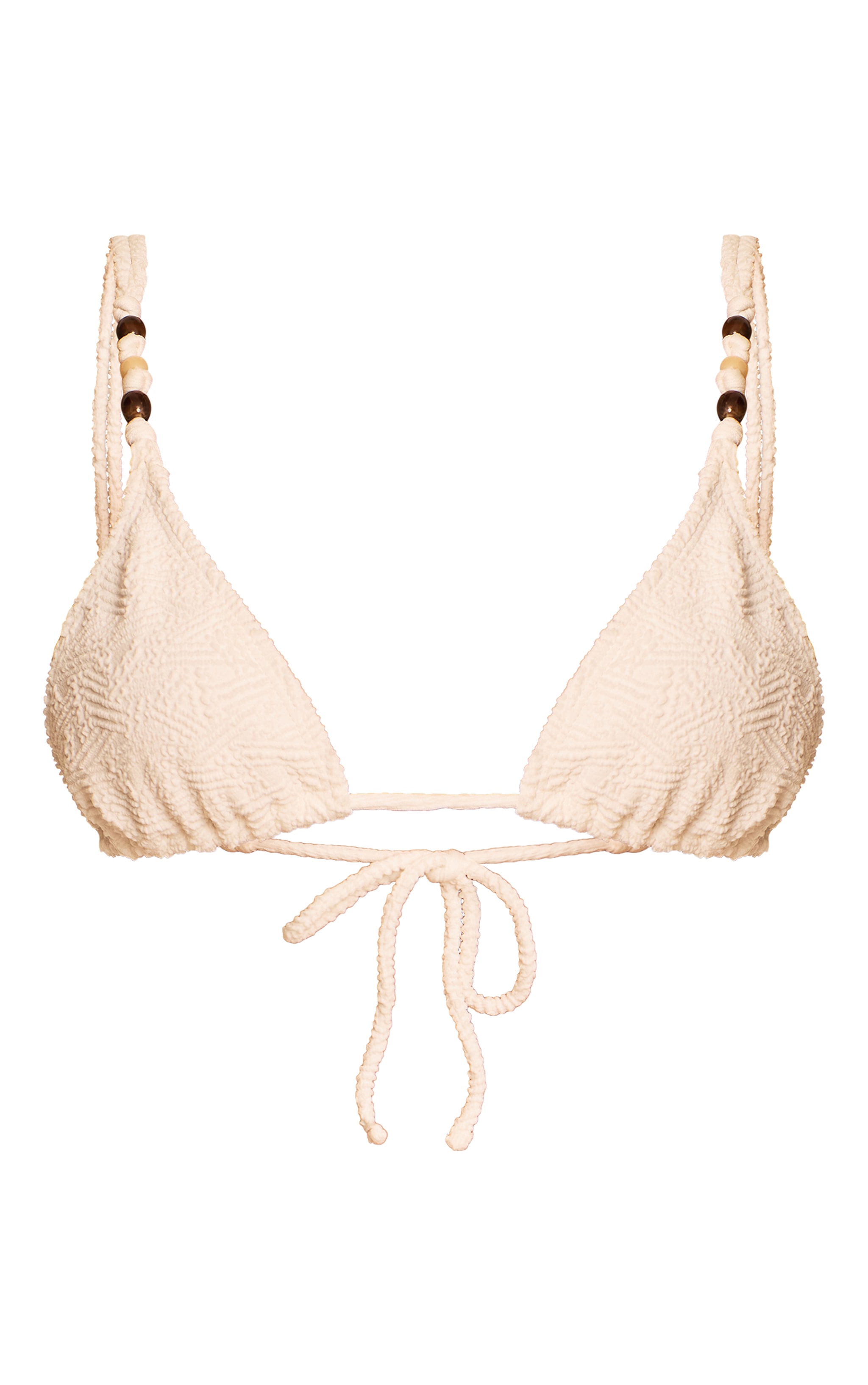 White Textured Bead Trim Triangle Bikini Top image 5