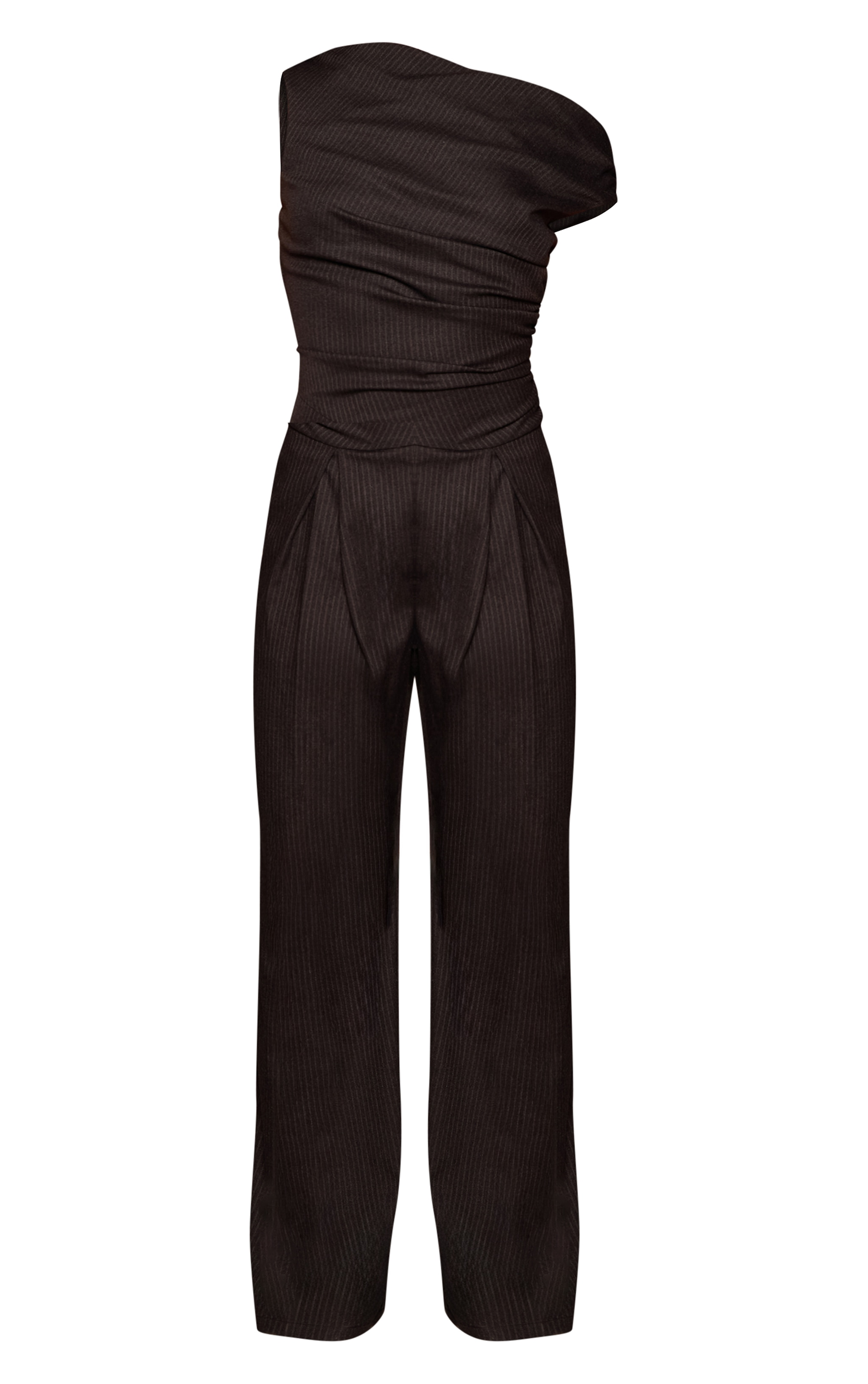 Black Woven Pinstripe Asymmetric  Wide Leg Jumpsuit image 5