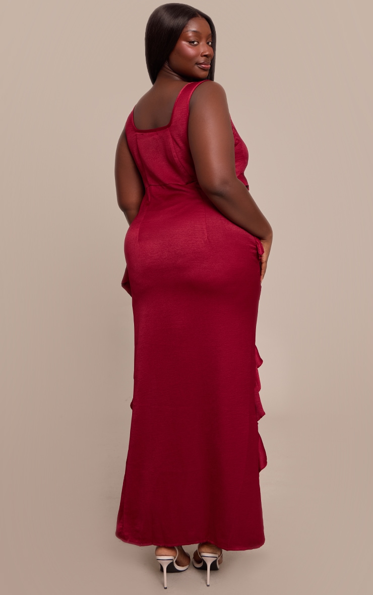 Plus Plum Satin Frill Layered Maxi Dress image 2