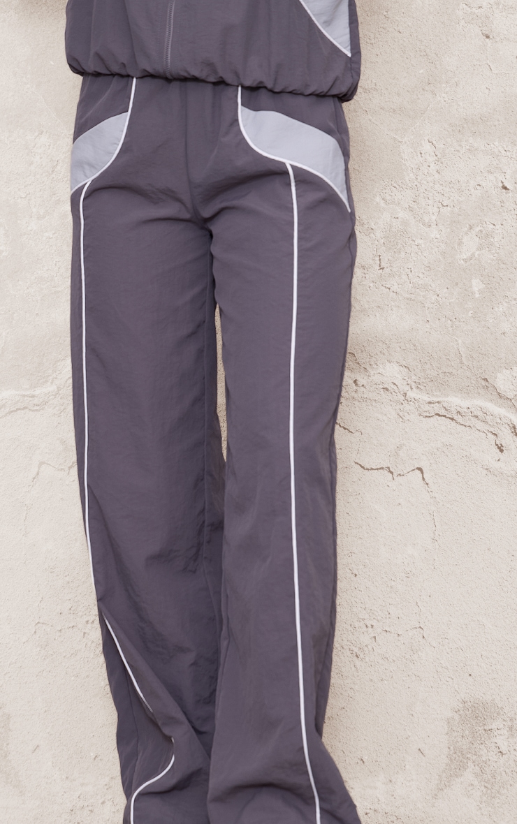 Charcoal Zip Through Shell Contrast Binding Wide Leg Sweatpant image 3