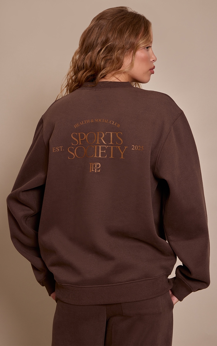 Chocolate PLT Sports Society Oversized Pull Over Sweatshirt image 2