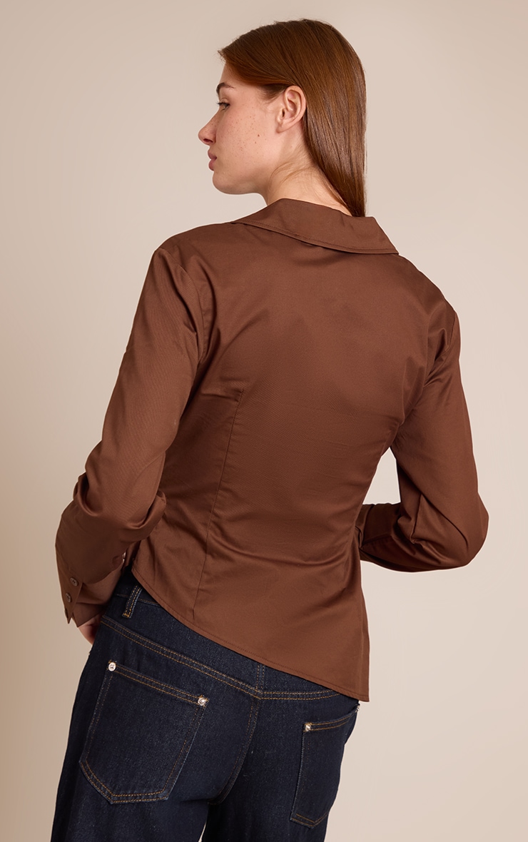 Dark Chocolate Ruched Wrap Detail Long Sleeve Shirt image 2