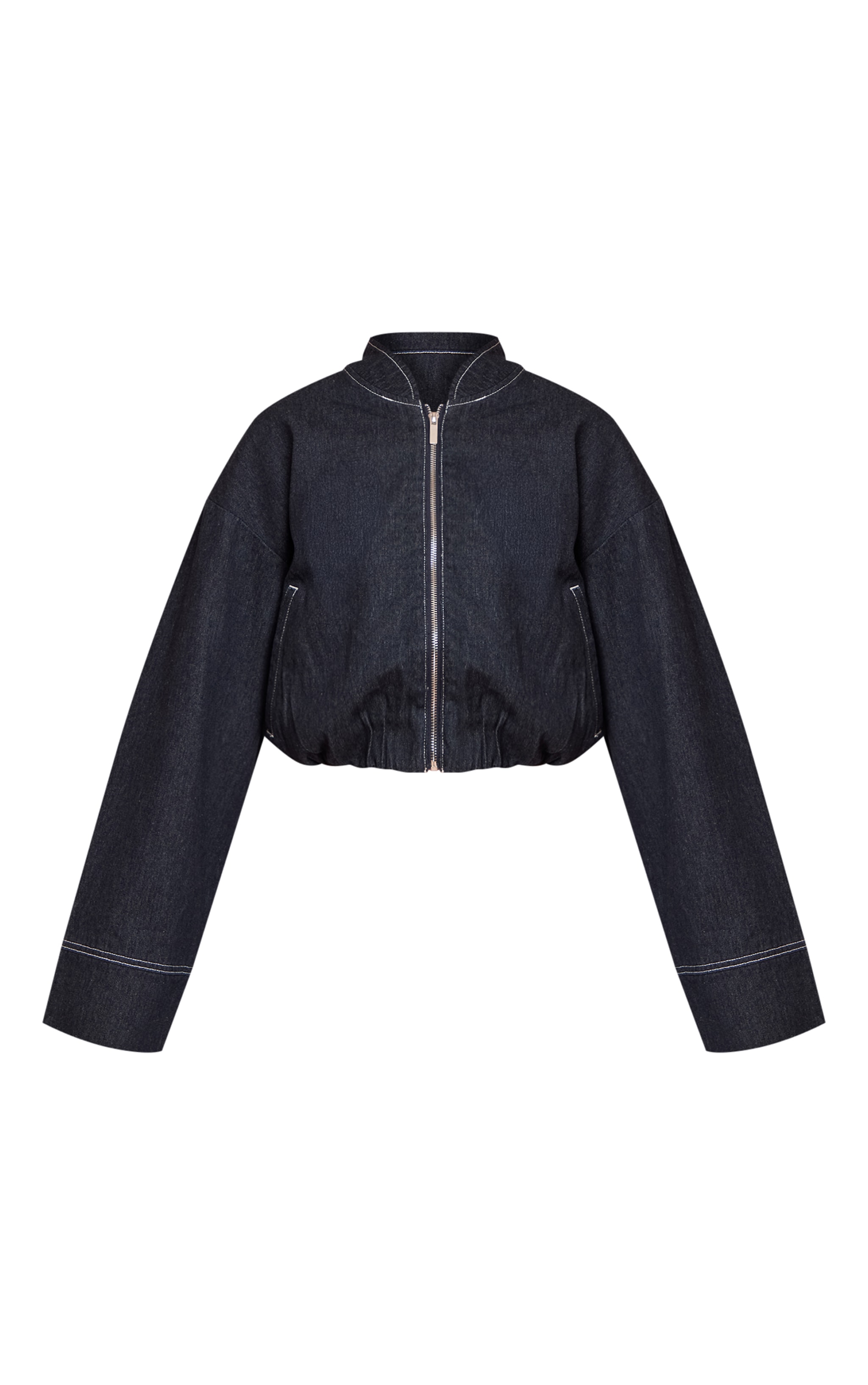 Veste bomber courte en jean indigo à ourlet bulle image 5