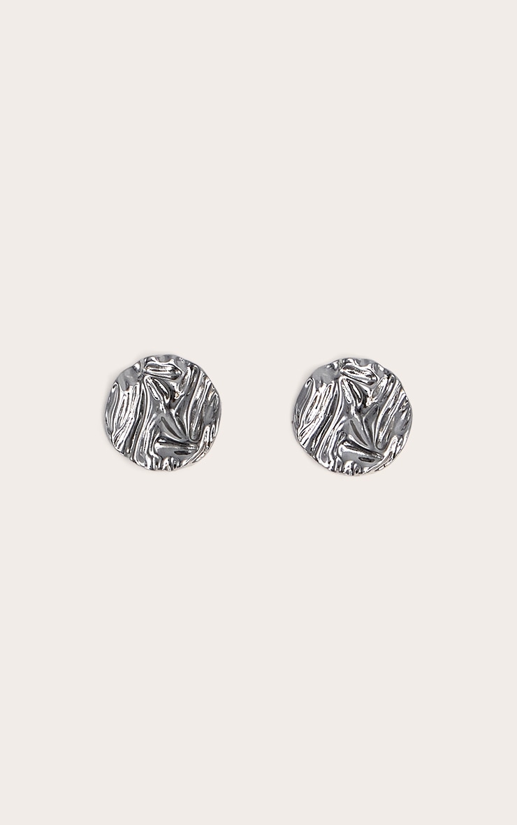 Silver Textured Circular Earrings image 2
