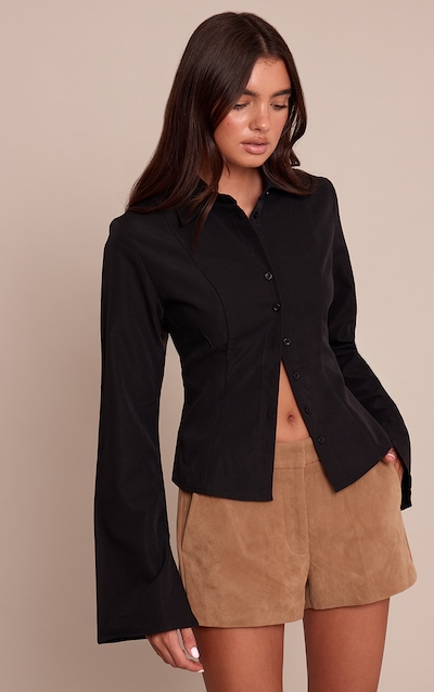 Black Seam Detail Fitted Shirt