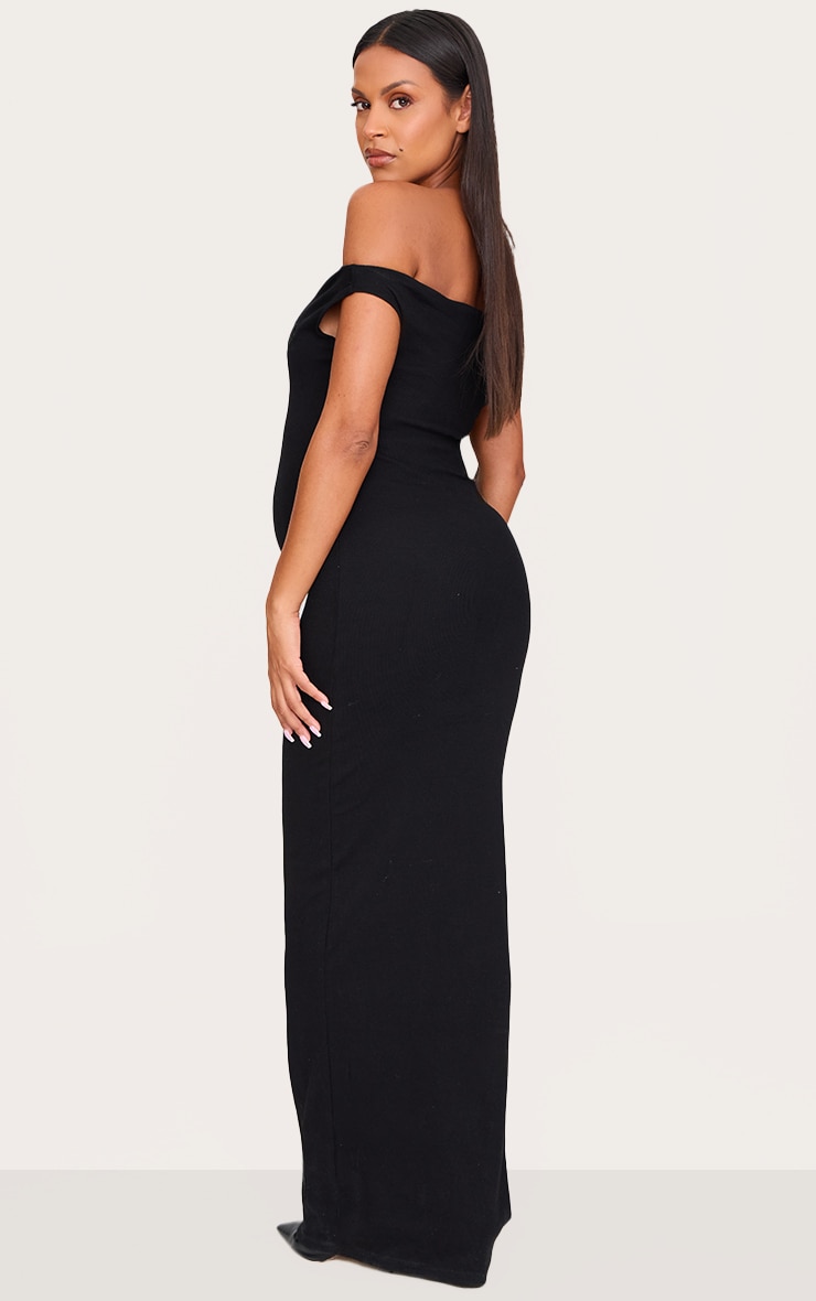 Maternity Black Bardot Ribbed Sleeveless Maxi Dress image 2