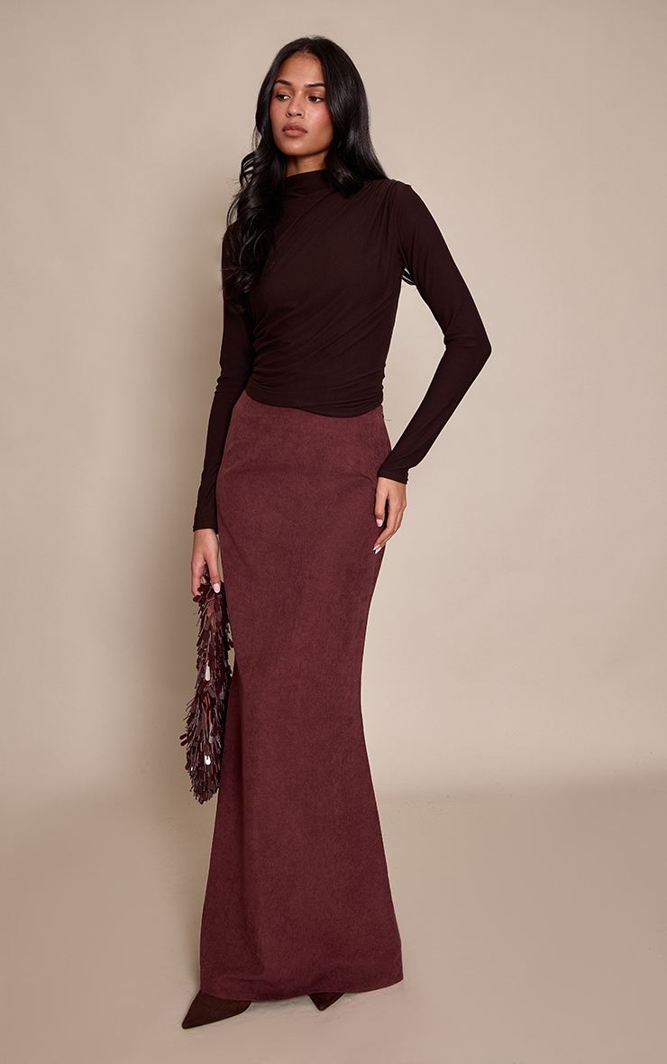 Tall Deep Burgundy Peachskin Fishtale Maxi Skirt image 2
