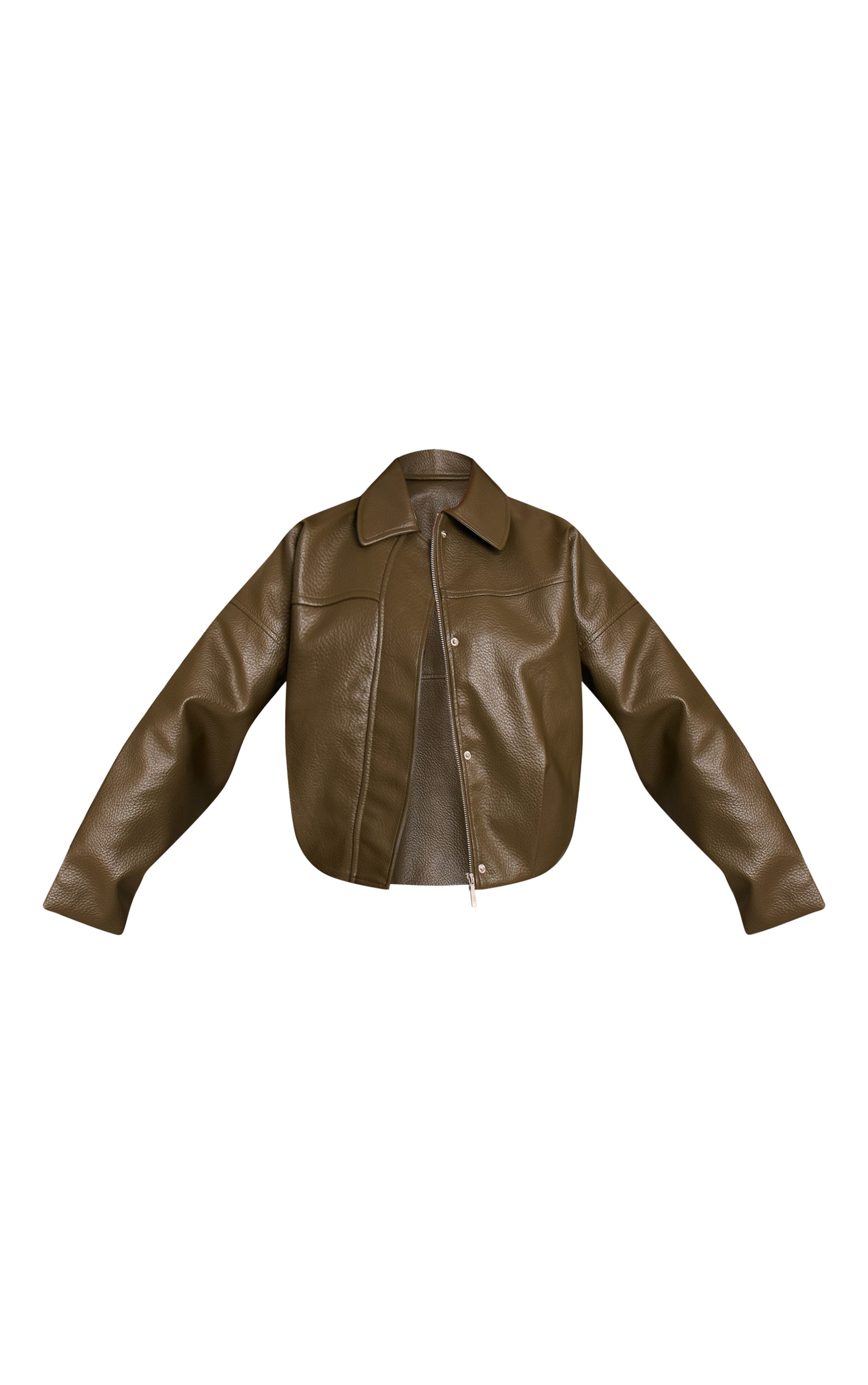 Khaki Faux Leather Covered Placket Bomber Jacket image 5