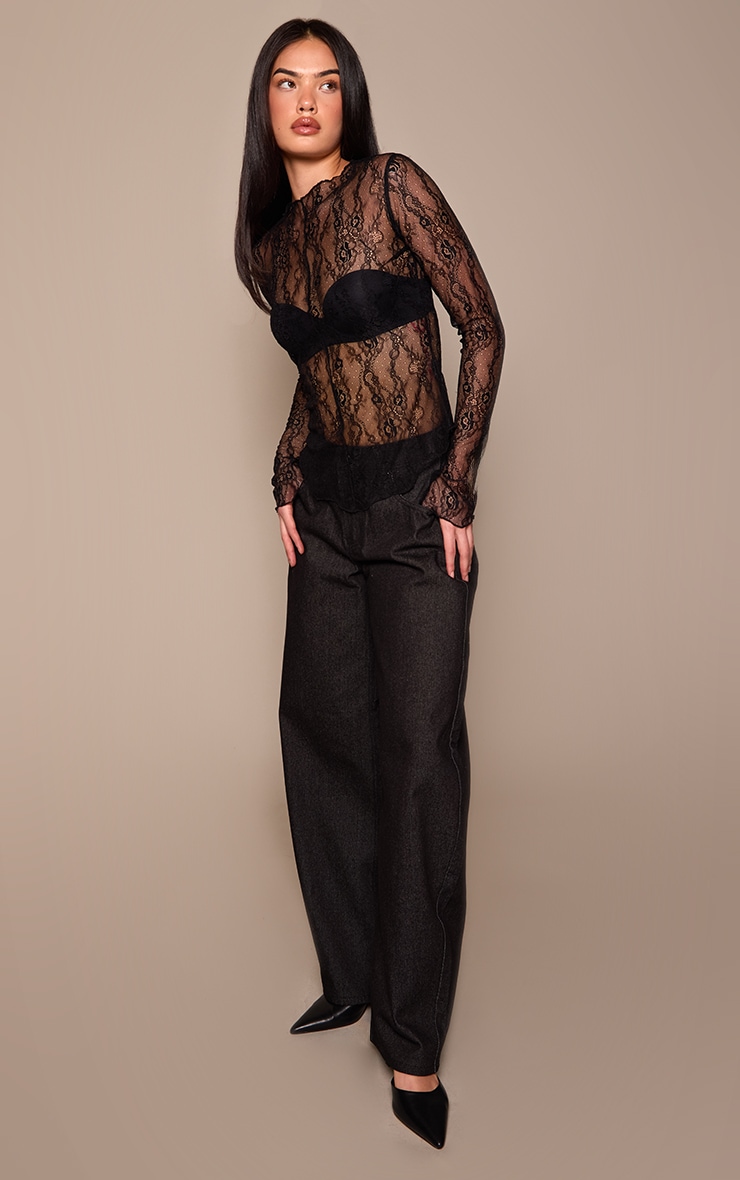 Black Long Sleeve Delicate Lace Top image 3