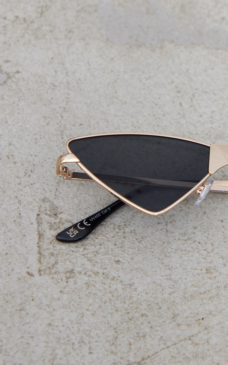 Gold Triangular Flared Slim Cat Eye Sunglasses image 2