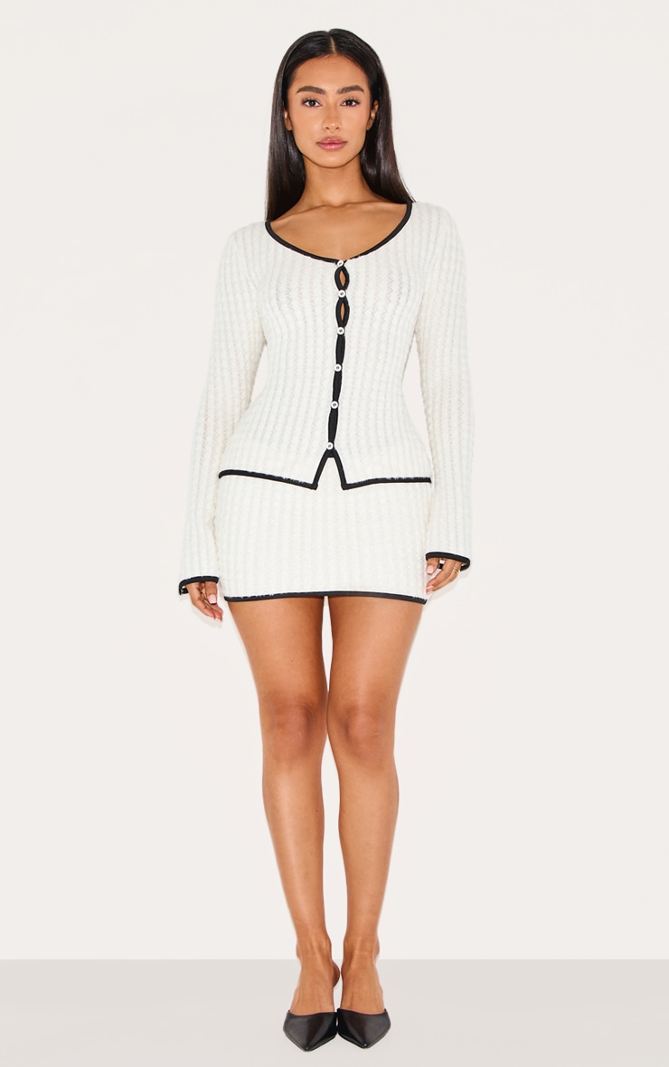 Petite White Fluffy Knit Mini Skirt image 1