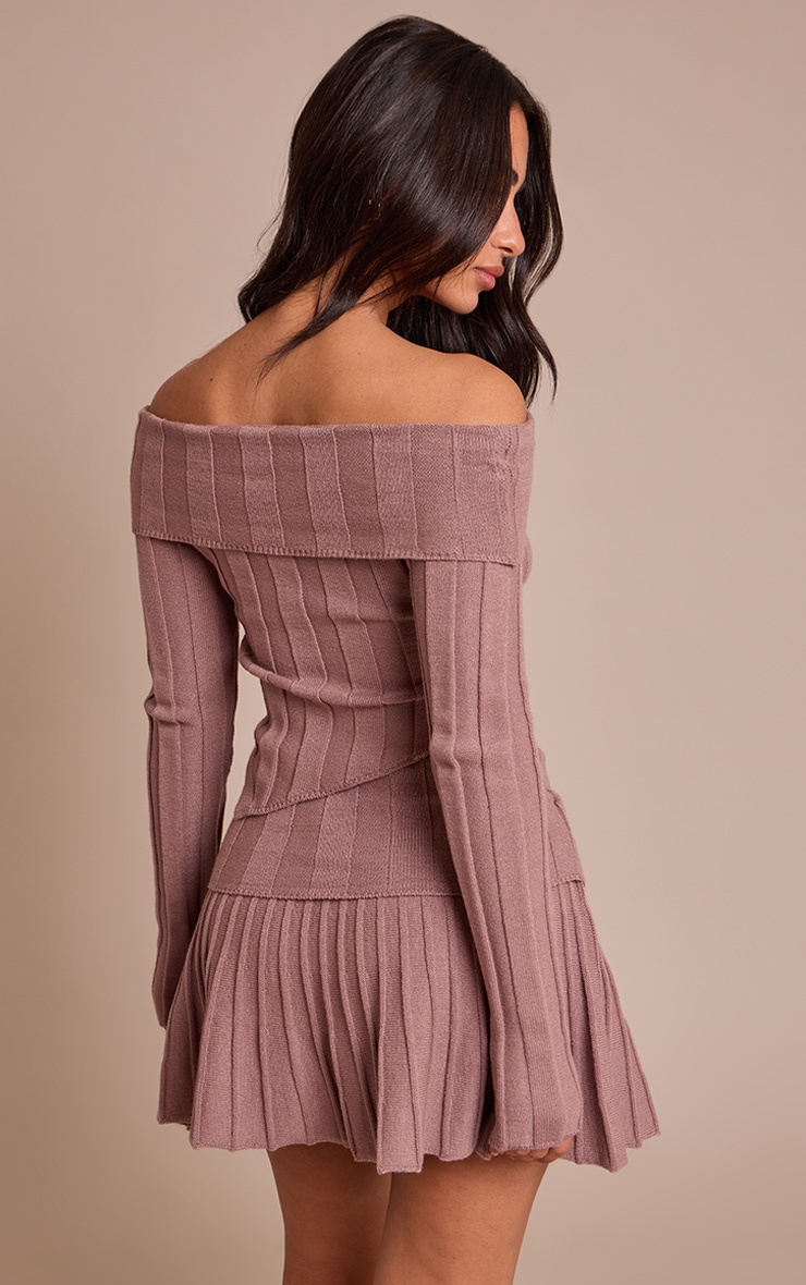 Petite Mocha Asymmetric Off Shoulder Knitted Top image 2