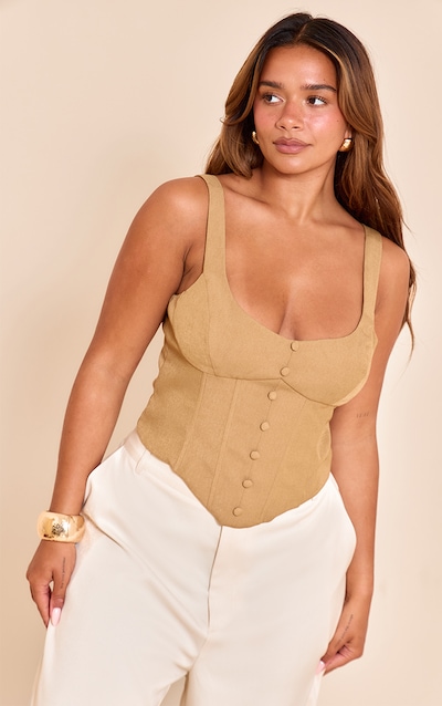 Shape Top corset vert olive à col rond et boutons devant