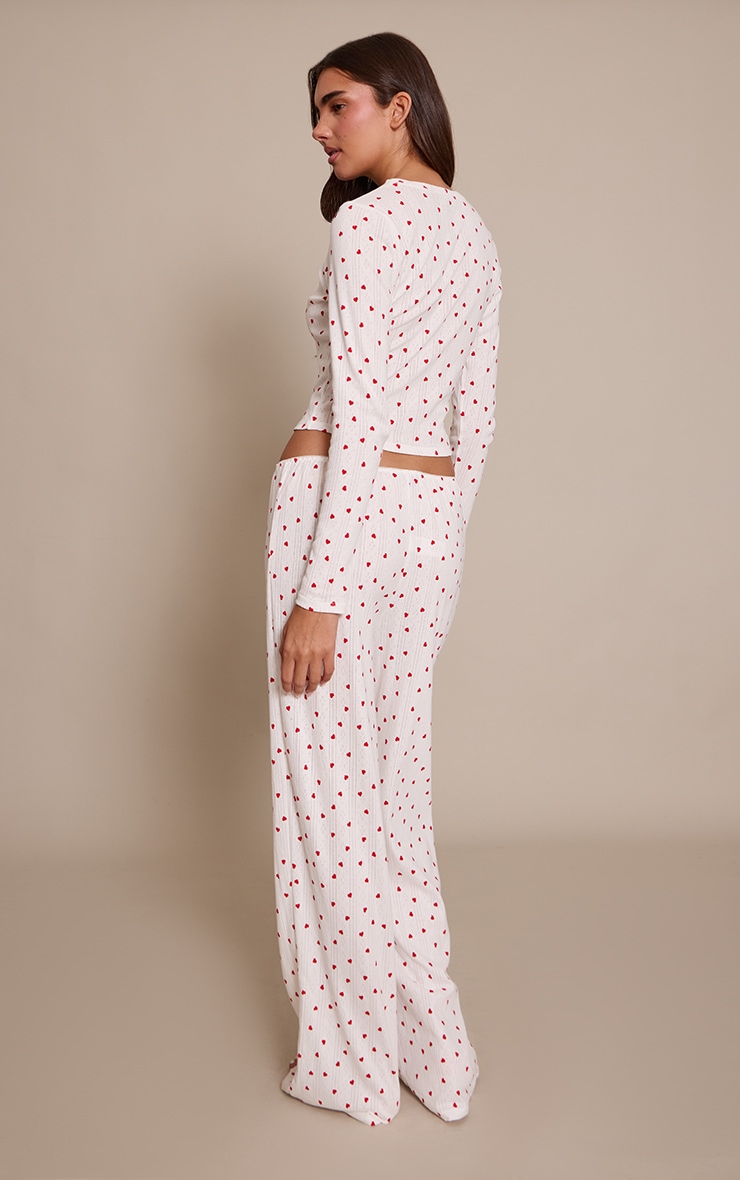 Red Heart Print Pointelle Pyjama Trousers image 3