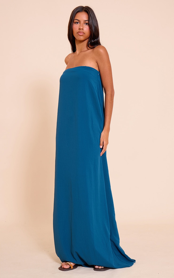 Petite Teal Floaty Woven Bandeau Maxi Dress image 3