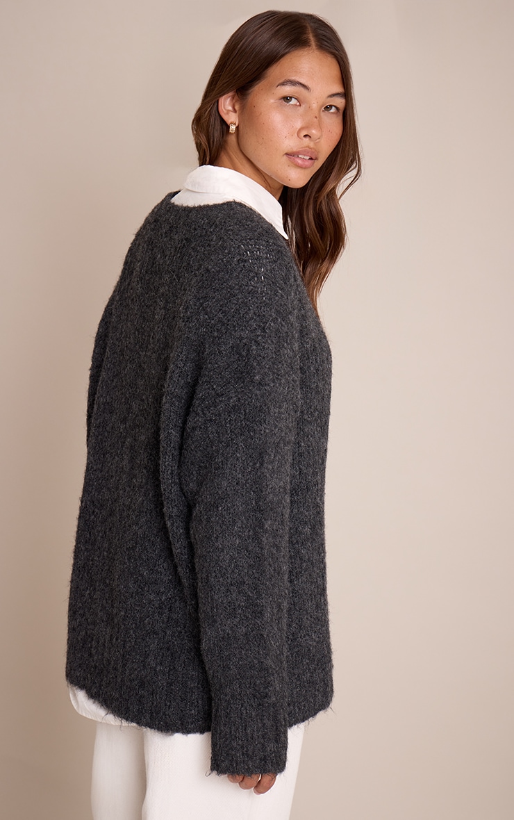 Charcoal Rib Detail Oversized Sweater image 2