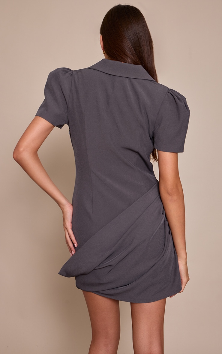 Charcoal Short Sleeve Drape Detail Blazer Dress image 2